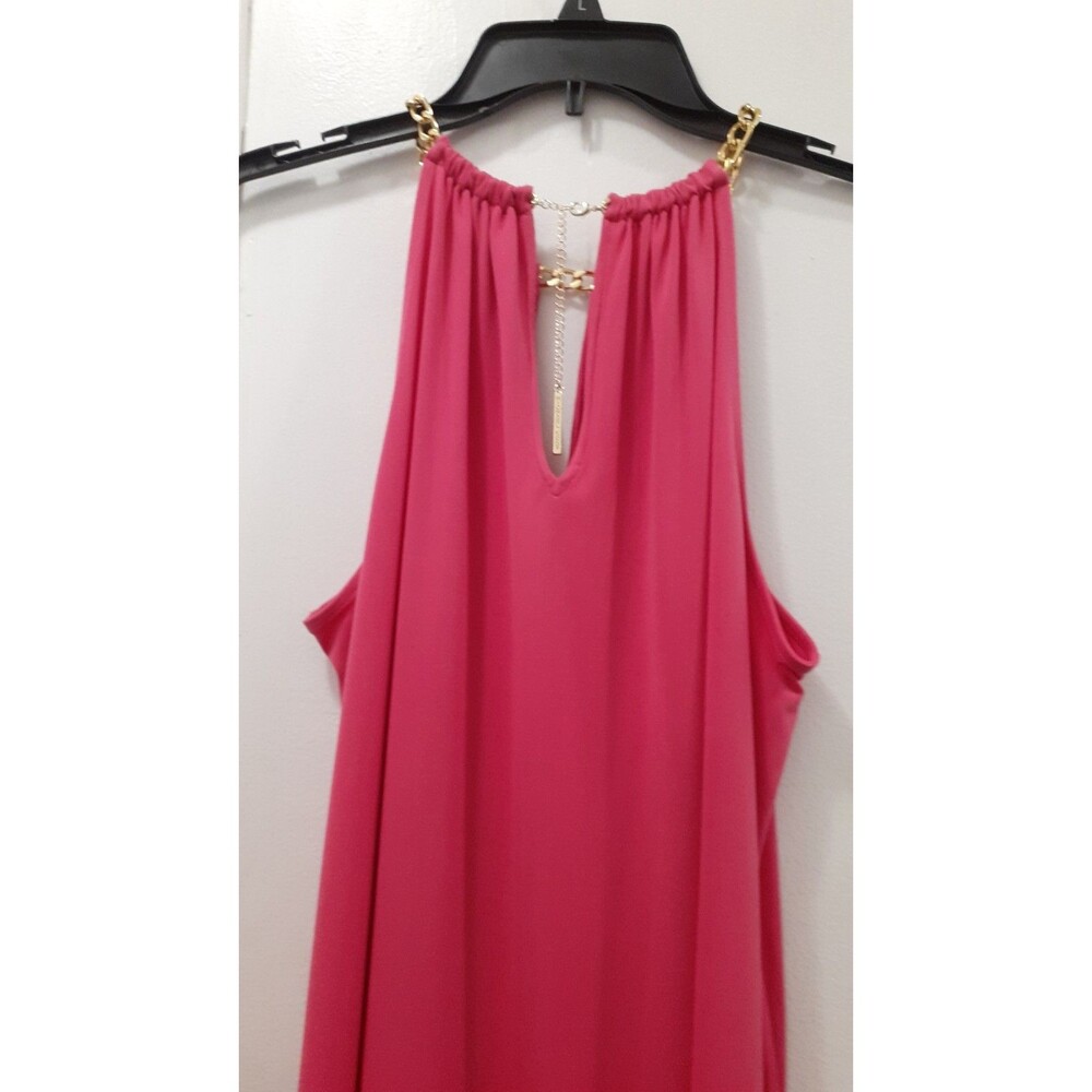 Michael Kors Hot Pink Dress SZ Lrg Halter with Gold Chain Neckline Chic Elegant - Picture 9 of 11